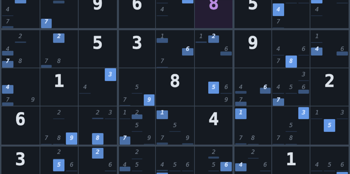 Entropy Sudoku — a grid in which undecided cells show the probability of each digit as small bars